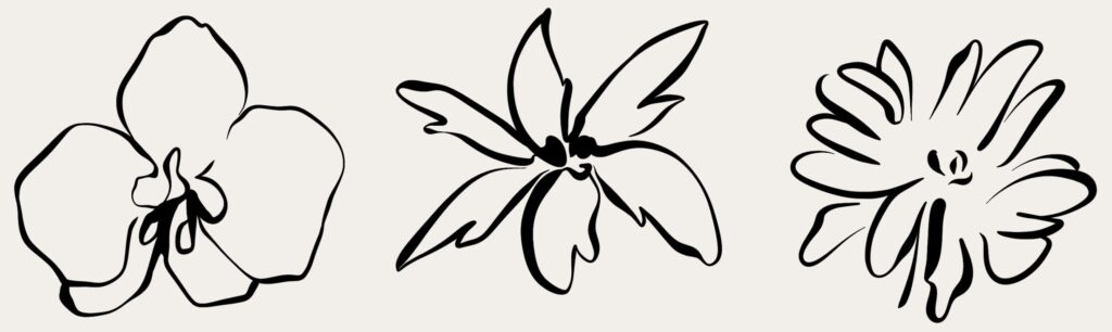 3 dessins de fleurs artistiques