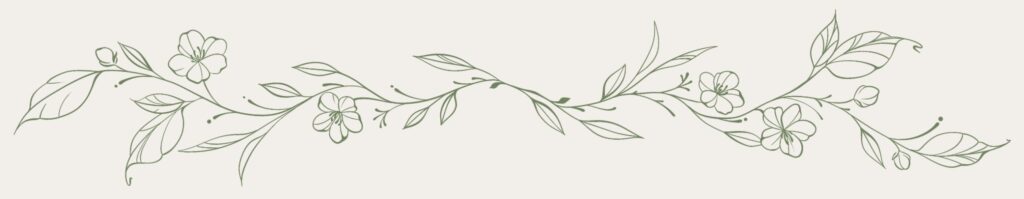Dessin artistique d’une tige de feuilles vertes avec quelques fleurs